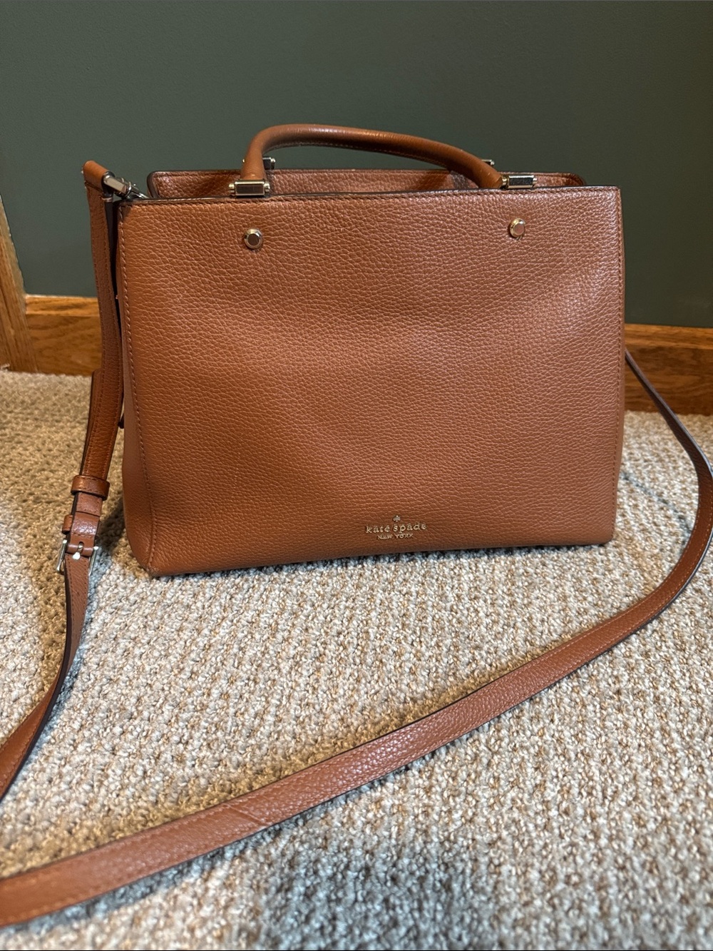 Kate Spade Brown Leather Satchel with Crossbody Strap